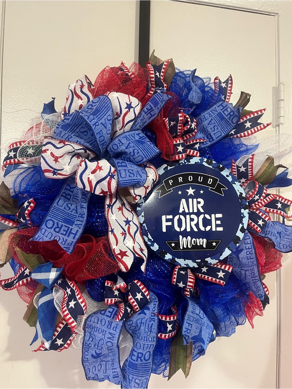 Hand Crafted Red White Blue Air Force Mom Wreath